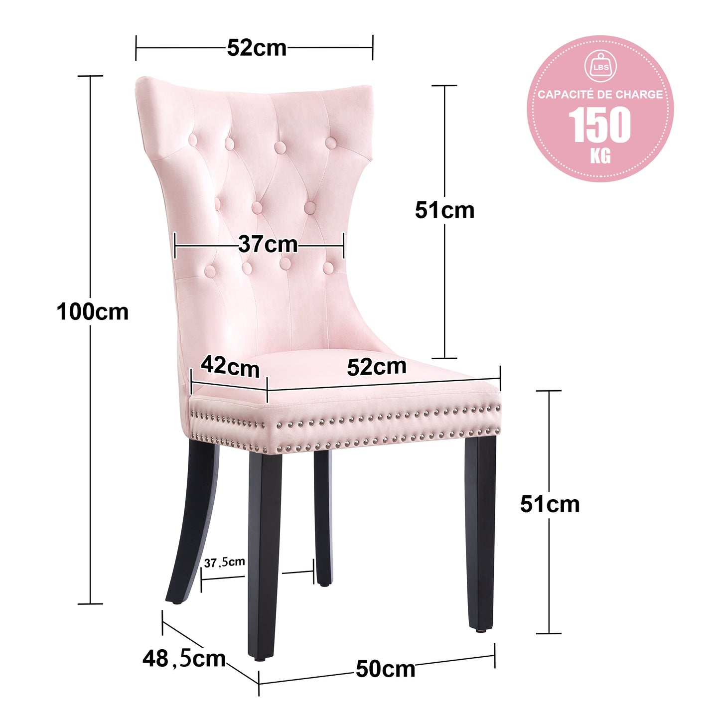 Lot de 2 Chaise de Salle a Manger Capitonnées en Velours, Chaise Confortable avec Rembourrage Épais et Pieds en Bois d'Hévéa,  Rose