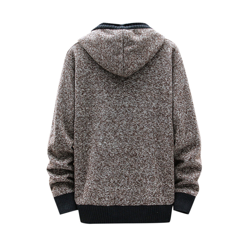 Youthup Mens slim fit sweatshirt hooded fleece lined knitted cardigan