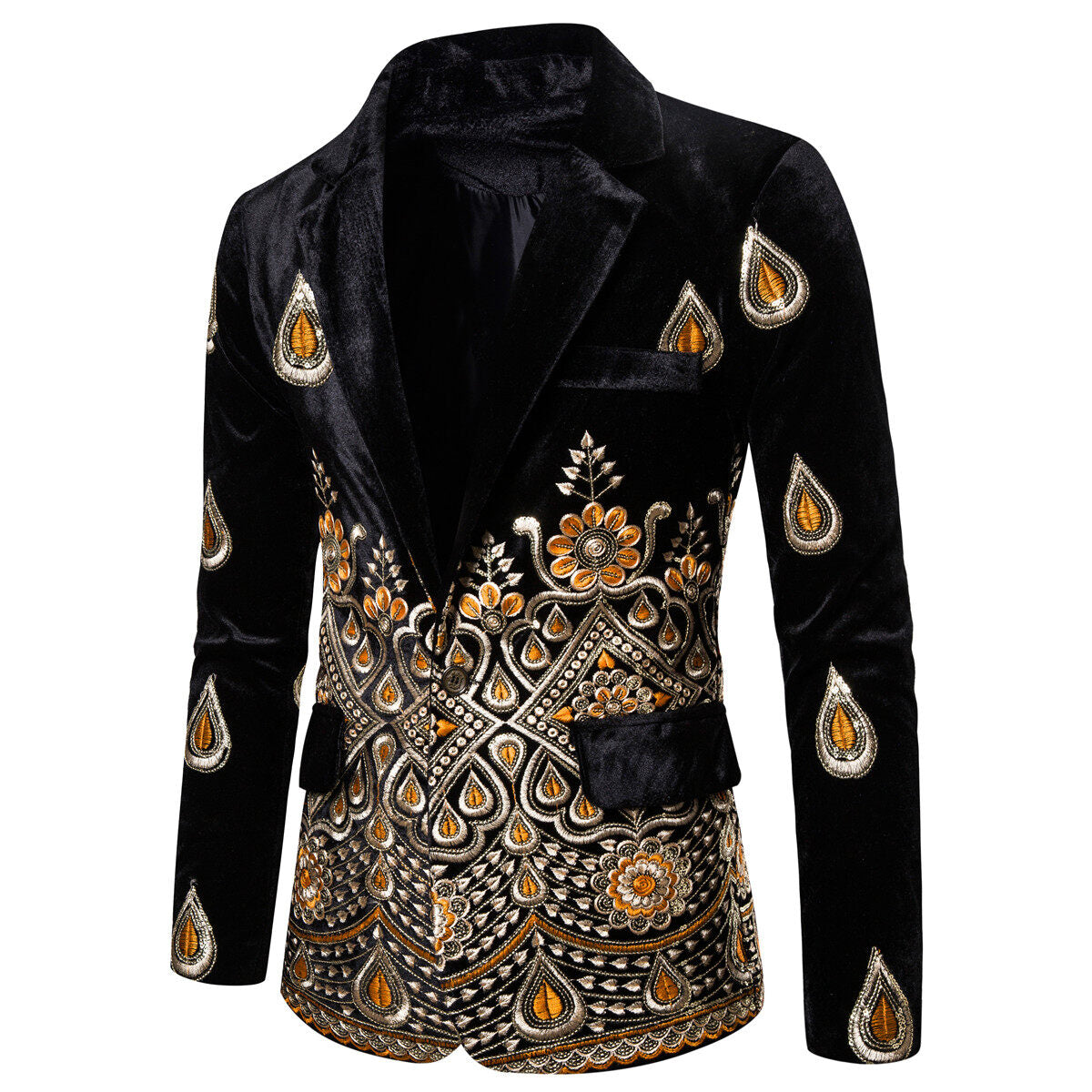 Youthup Mens Slim Fit Velvet Embroidery Party Evening Wedding Suit Blazer