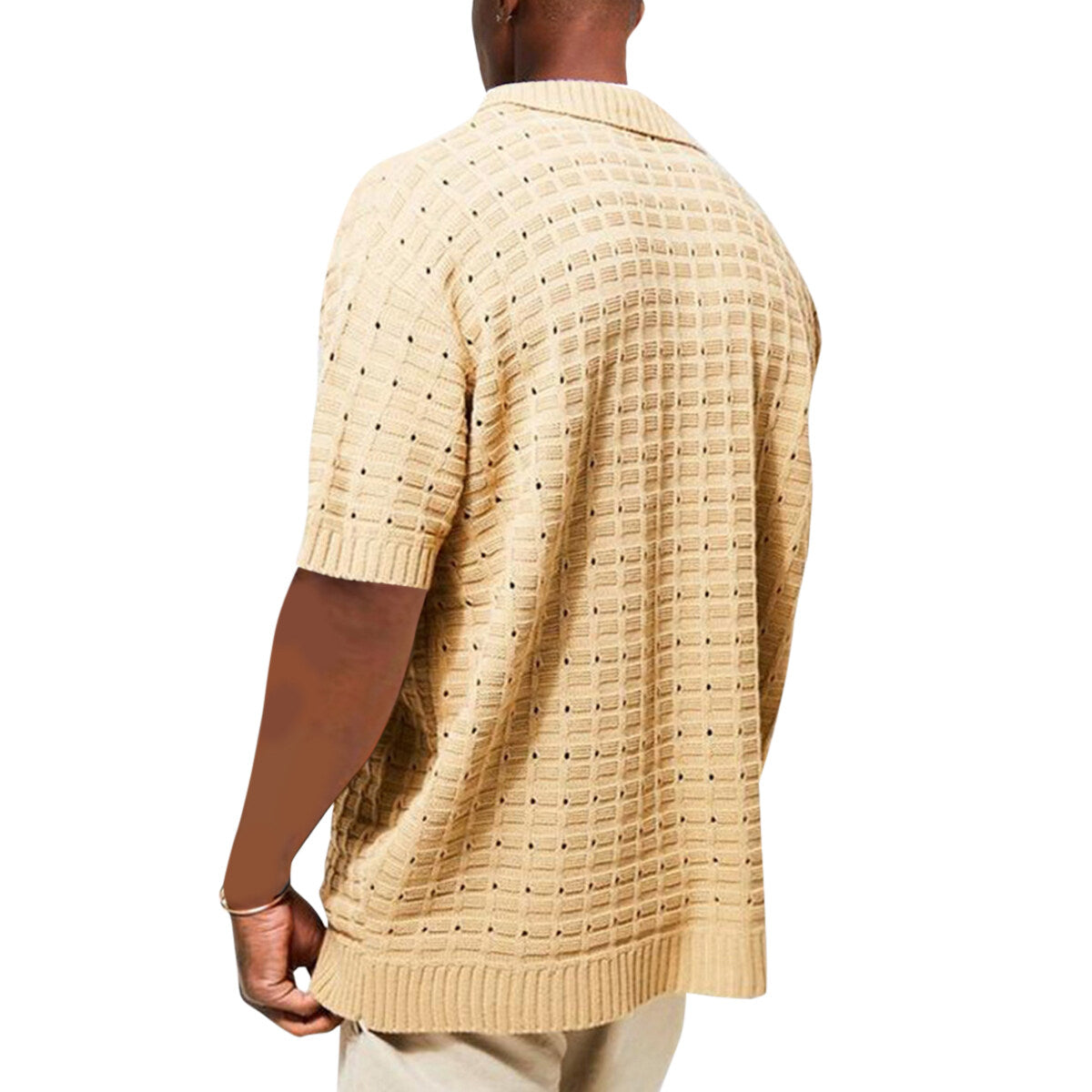 Youthup Mens Knitted Cutout Tee Hollow Short Sleeve T-Shirt