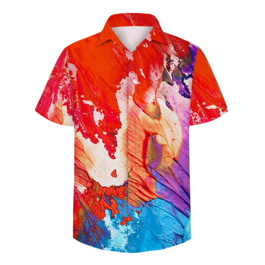 Youthup Mens Oil Paint Inkjet Short Sleeve Shirt
