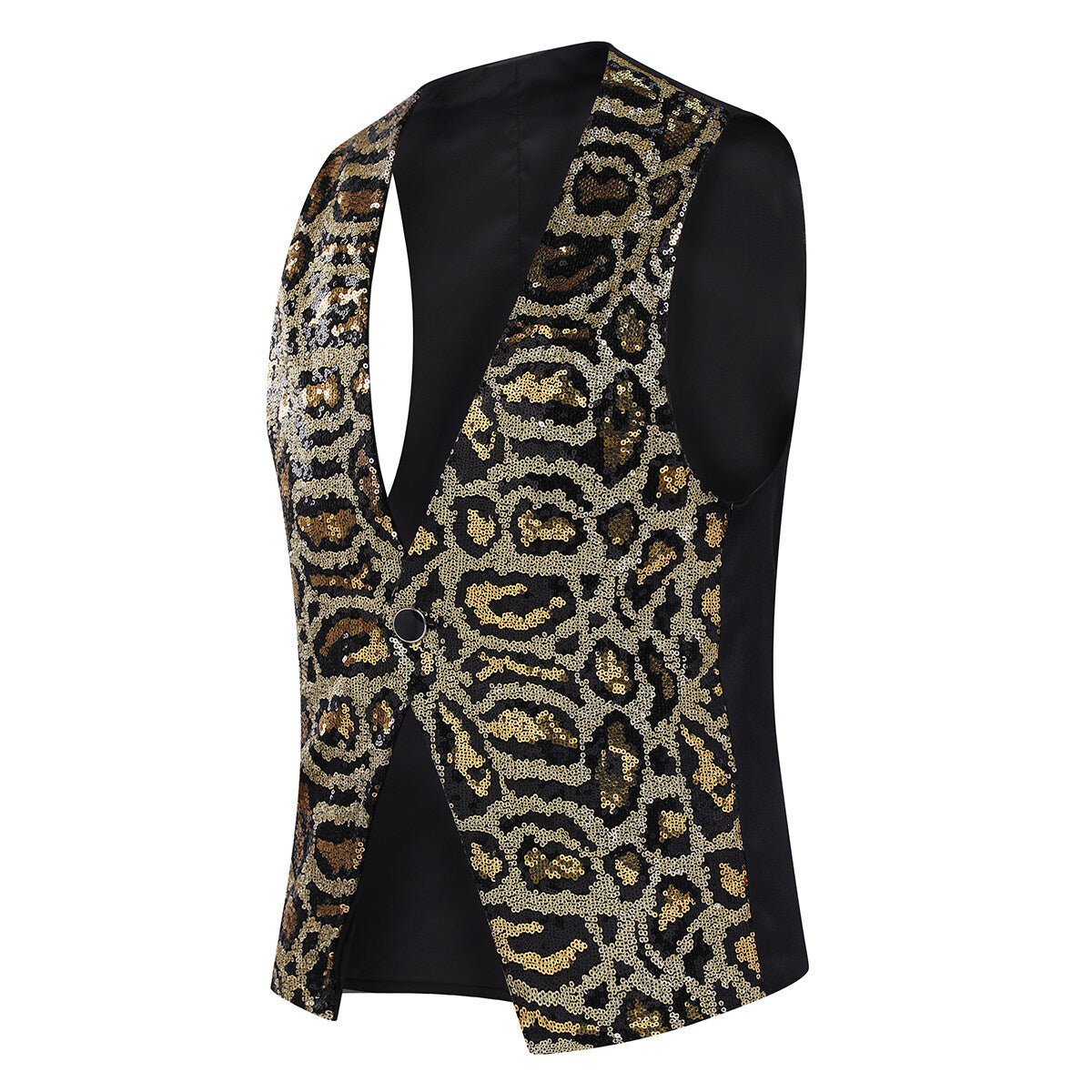 Youthup Mens Shiny Leopard Sequin Party Show Vest