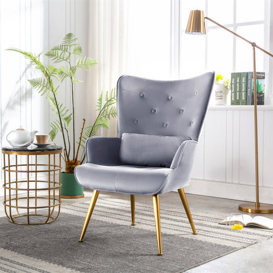 Poltrona de veludo com pernas de metal dourado Lounge almofadas vintage Poltronas reclináveis Poltronas estofadas Relax poltronas cinza