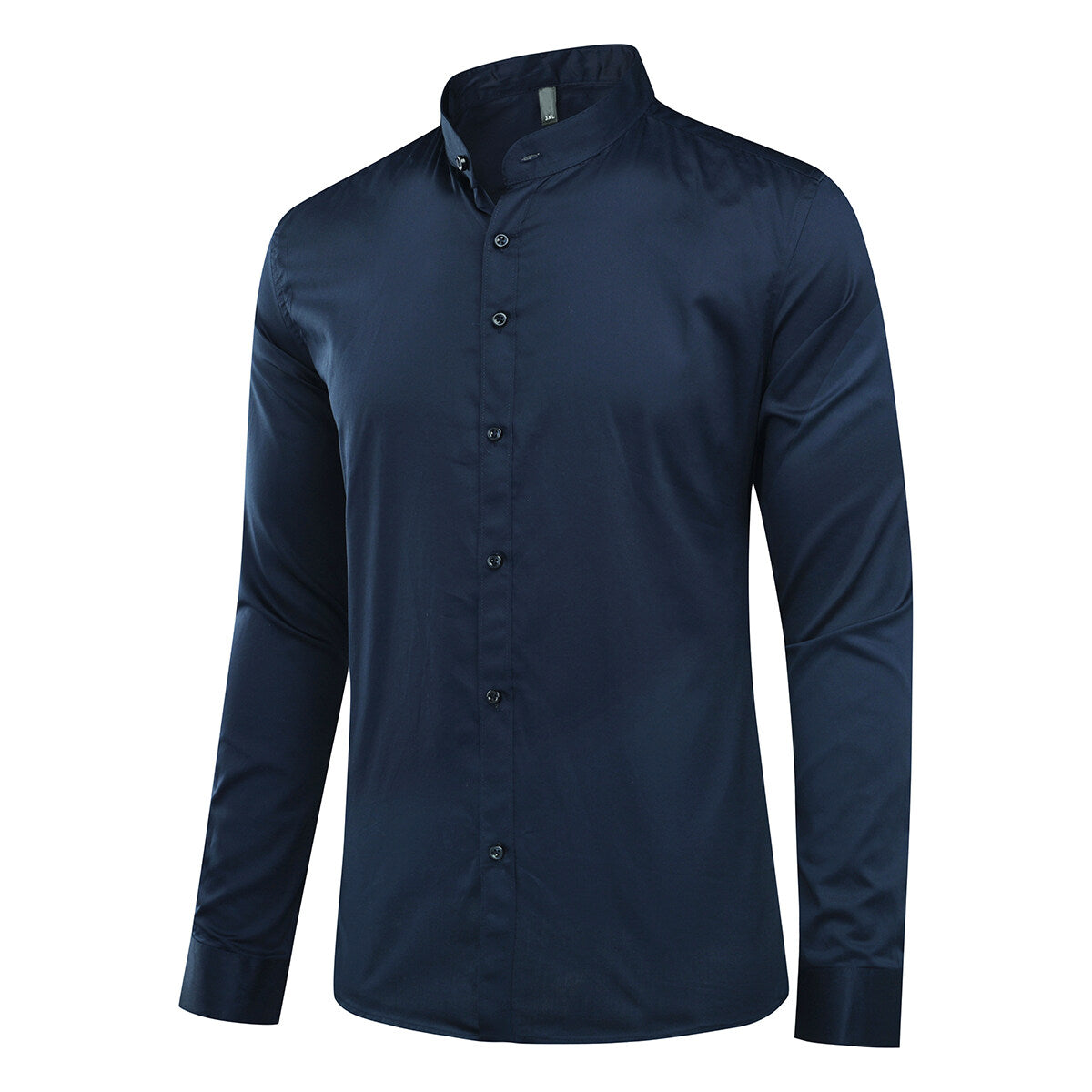 Youthup Mens Business Work Cotton Stand Collar Slim Long Sleeve Button Down Shirt
