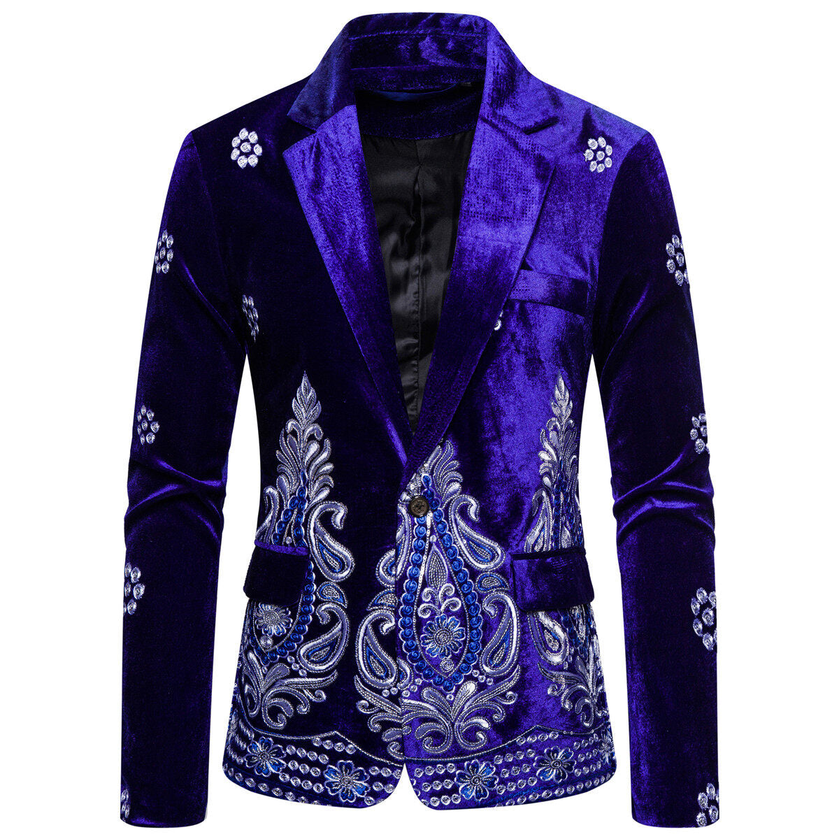Youthup Mens Velvet Embroidered Jacket Show Party Evening Suit Blazer