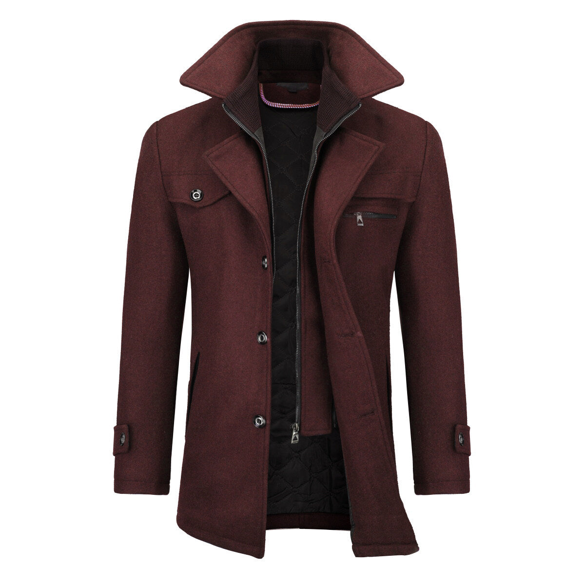 Youthup Mens Thickened Double Collar Casual Wool Pea Coat