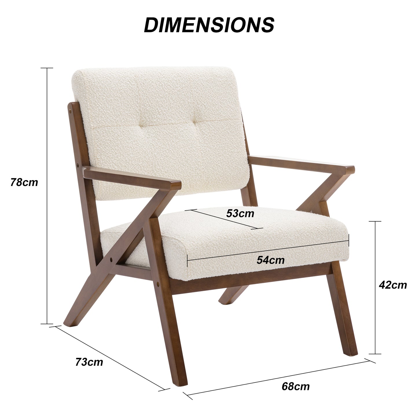 Fauteuil Salon en Tissu Polaire, Fauteuil Confortable Dossier Ergonomique Fauteuil Vintage en Bois Massif Beige