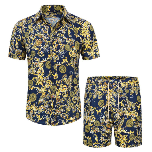 Youthup Mens 2-Piece Floral Tracksuit Short Sleeve Top and Shorts