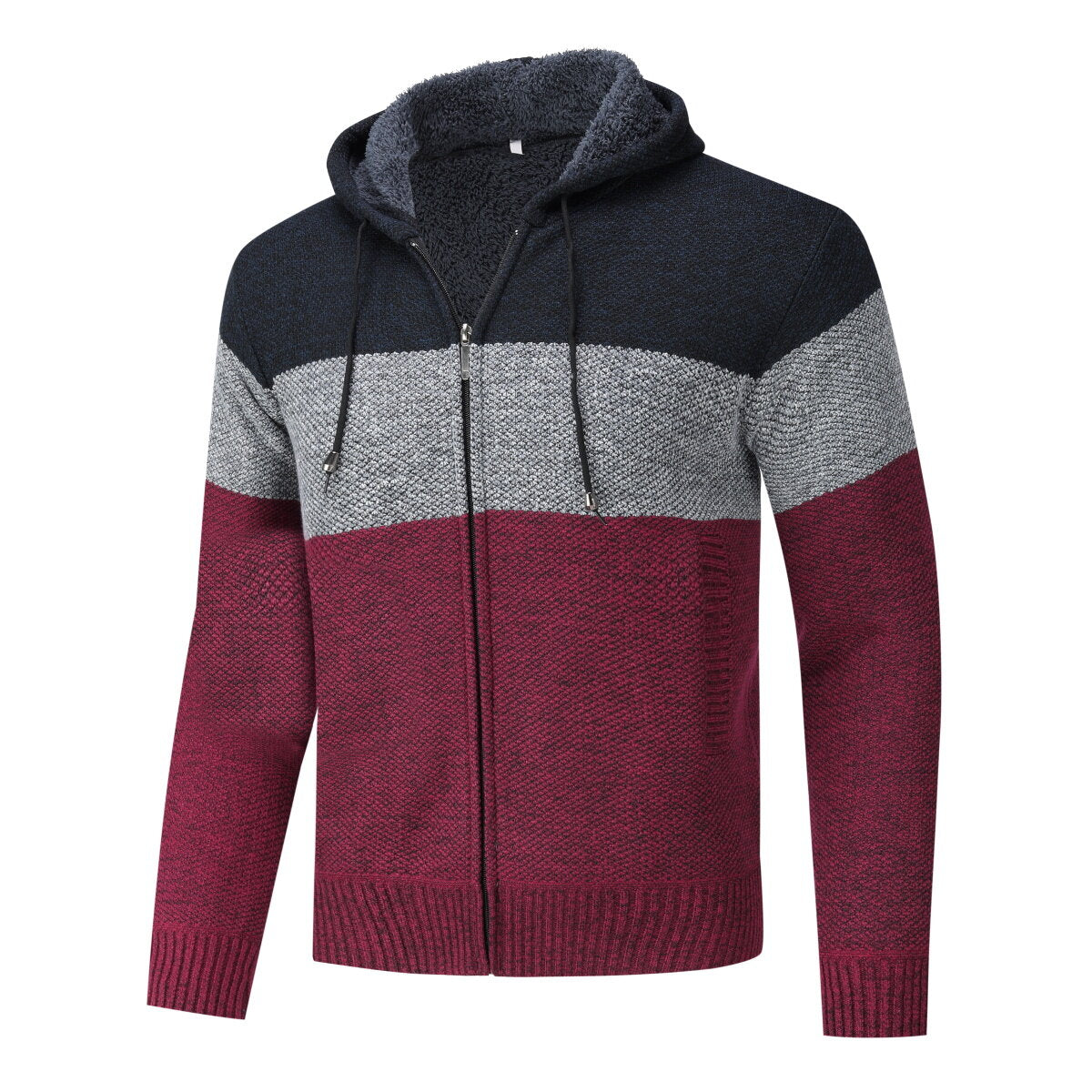 Youthup Mens Hooded Cardigan Fleece-lined Knitted Pullover Sweater