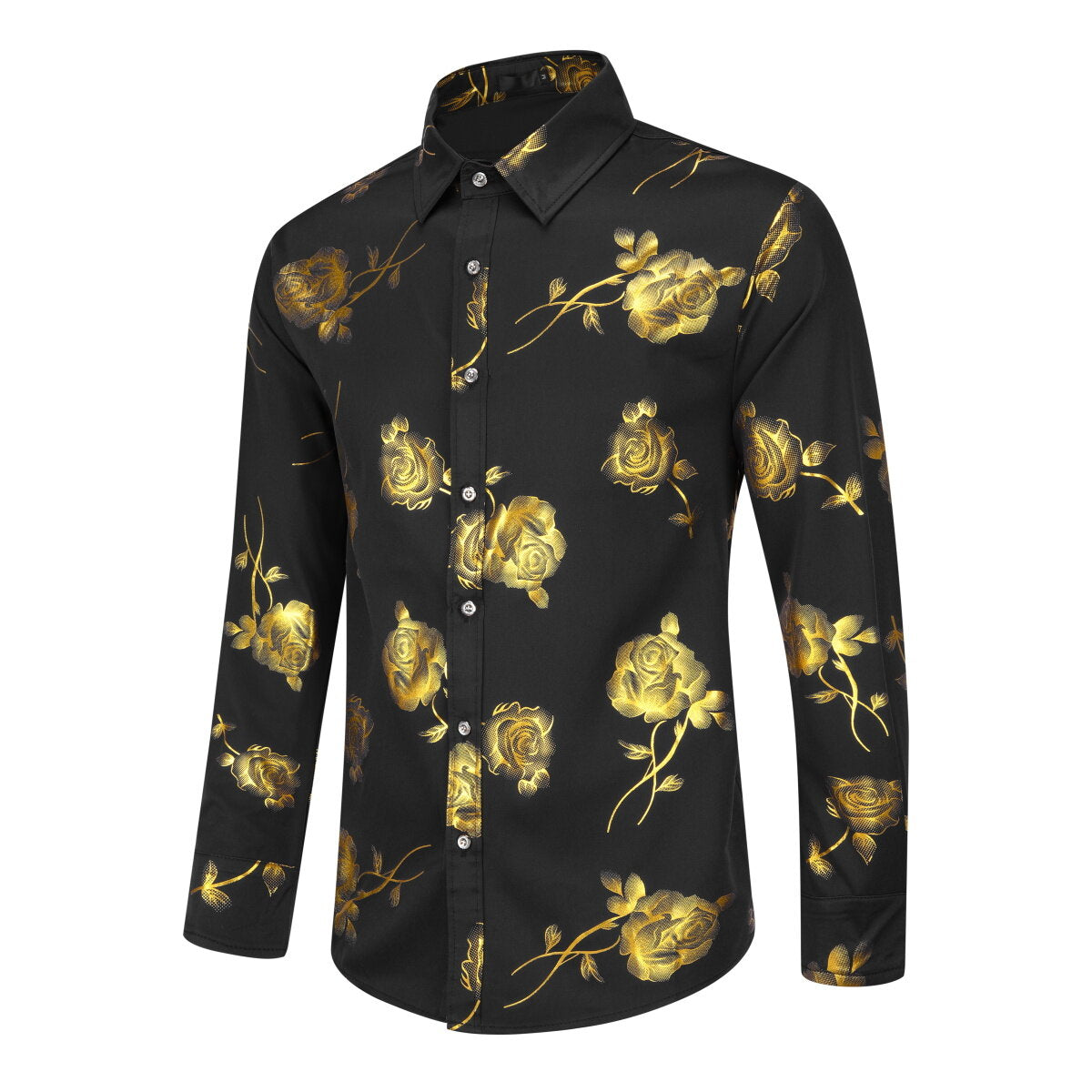 Youthup Mens Rose Foil Stamping Casual Shirt