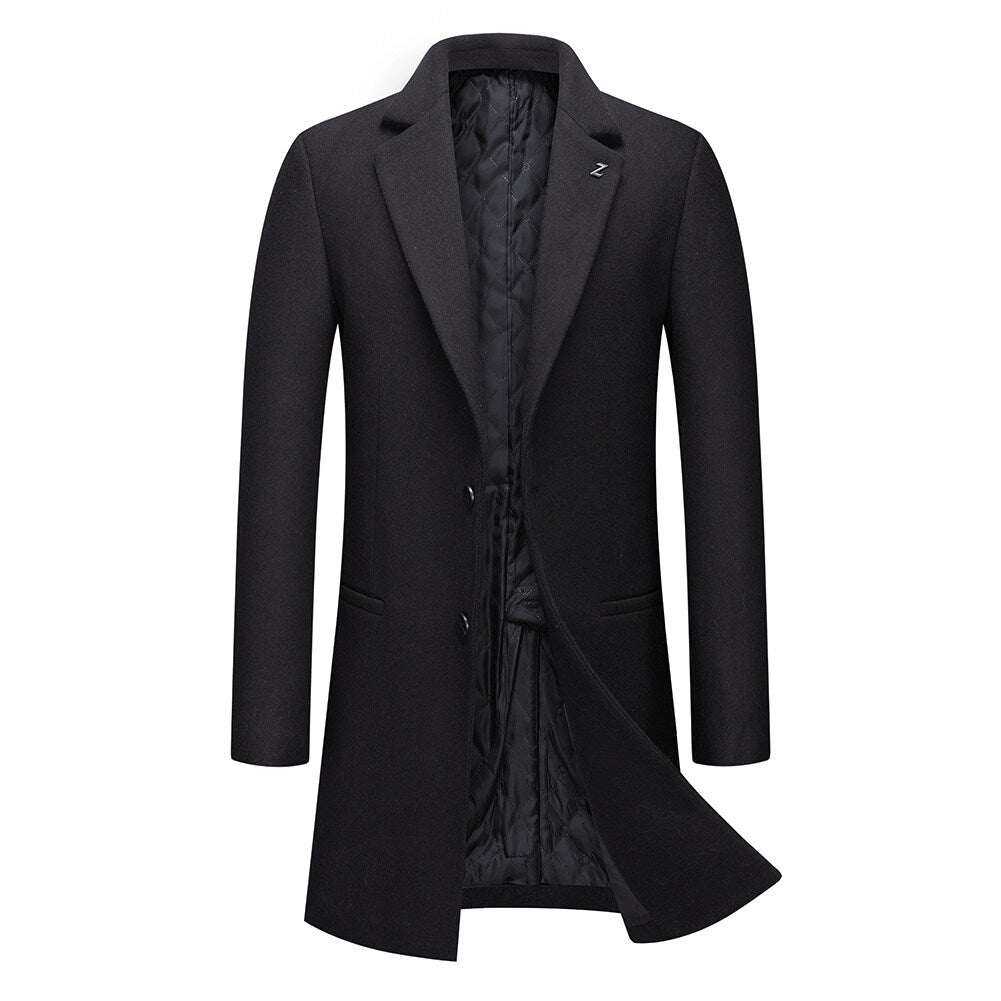 Youthup Mens Wool Blend Mid-Length Coat Winter Business Trench Topcoat