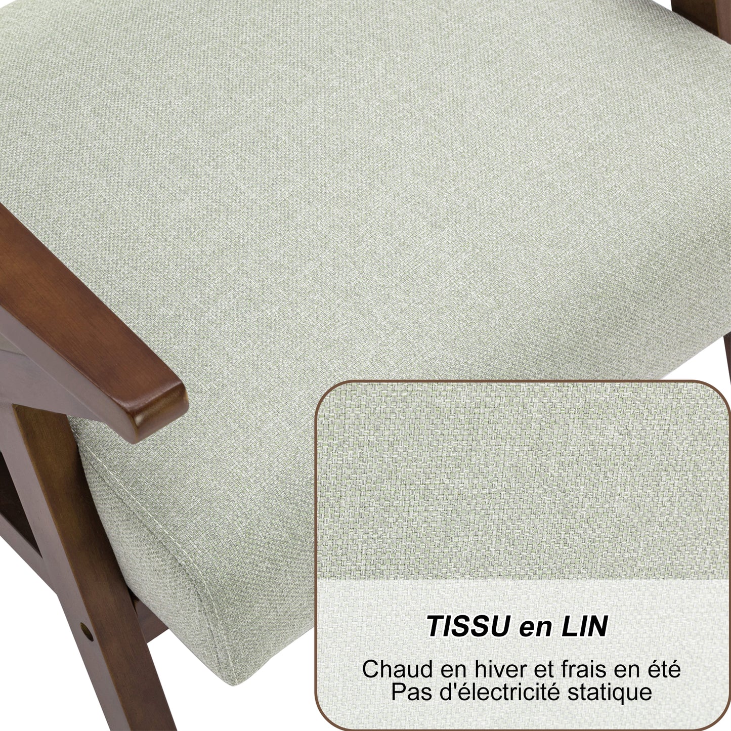 Fauteuil Salon en Tissu Polaire, Fauteuil Confortable Dossier Ergonomique Fauteuil Vintage en Bois Massif Turquoise