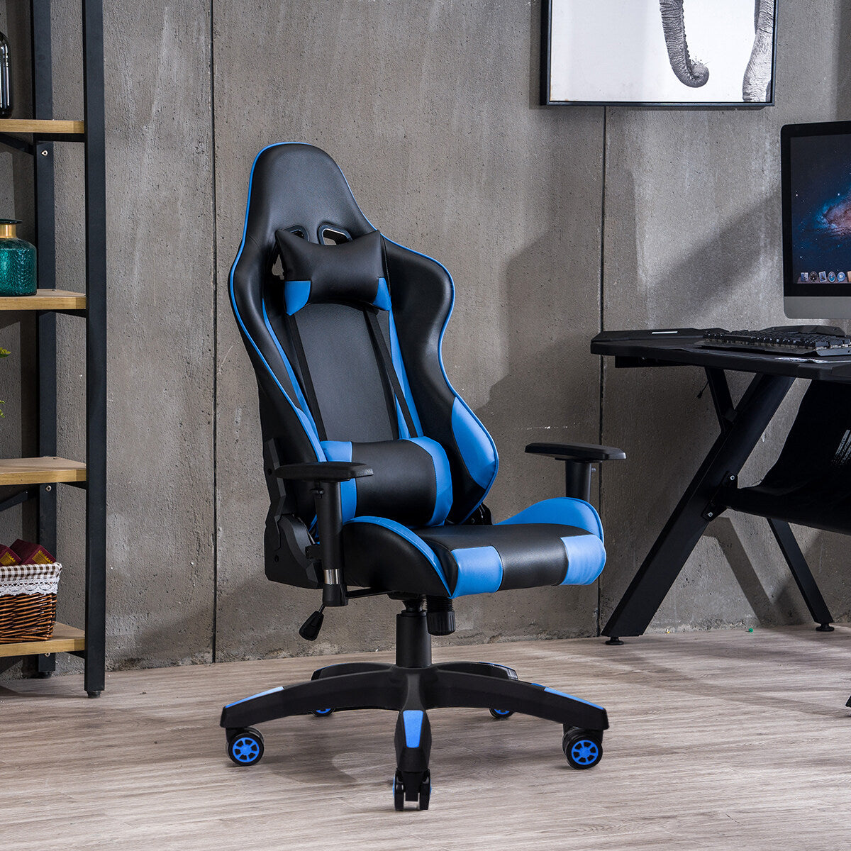 Cadeira Gamer HOMEMIYN (56x68x135 cm - Couro PU - azul)
