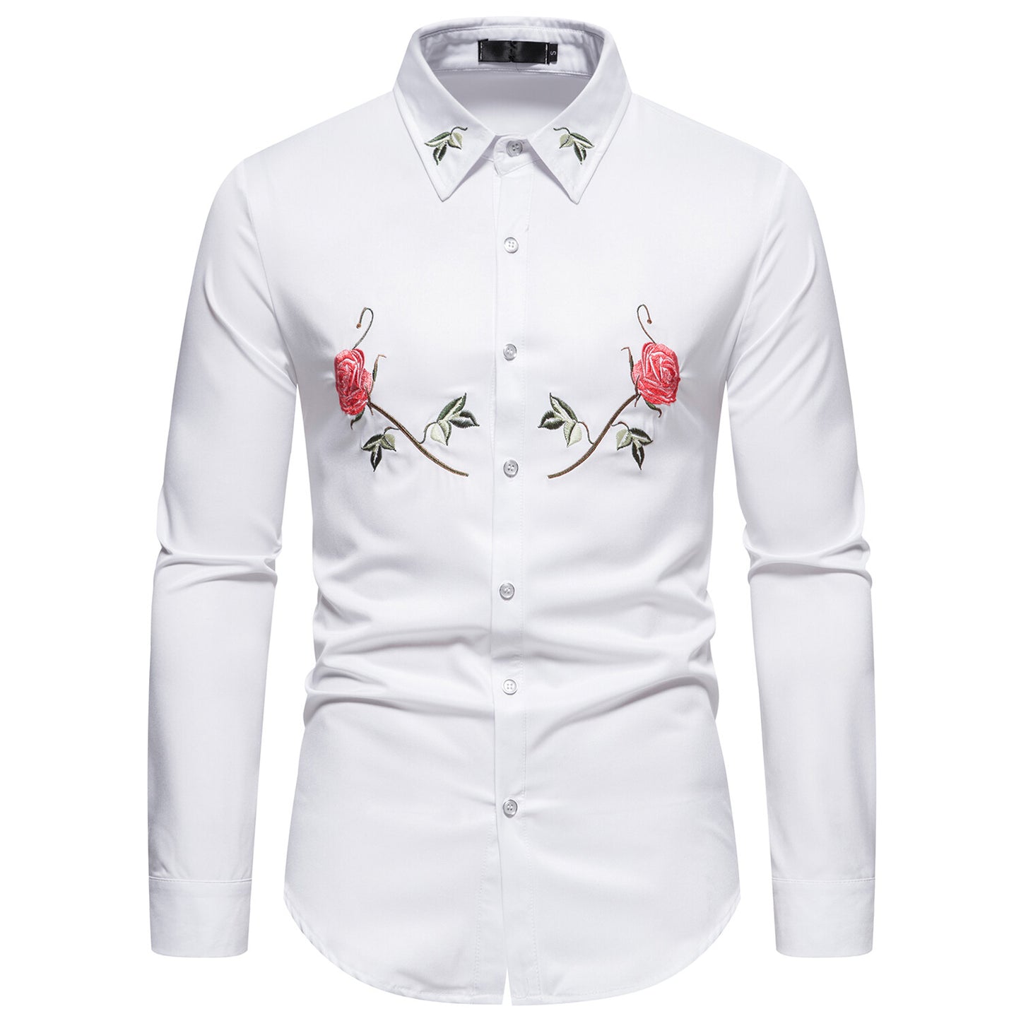 YOUTHUP Mens Embroidered Rose Shirt Casual Long Sleeve Slim Tops