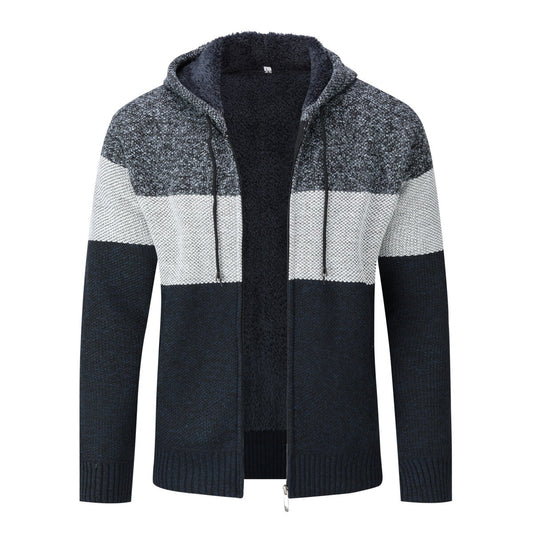 Youthup Mens Hooded Cardigan Fleece-lined Knitted Pullover Sweater