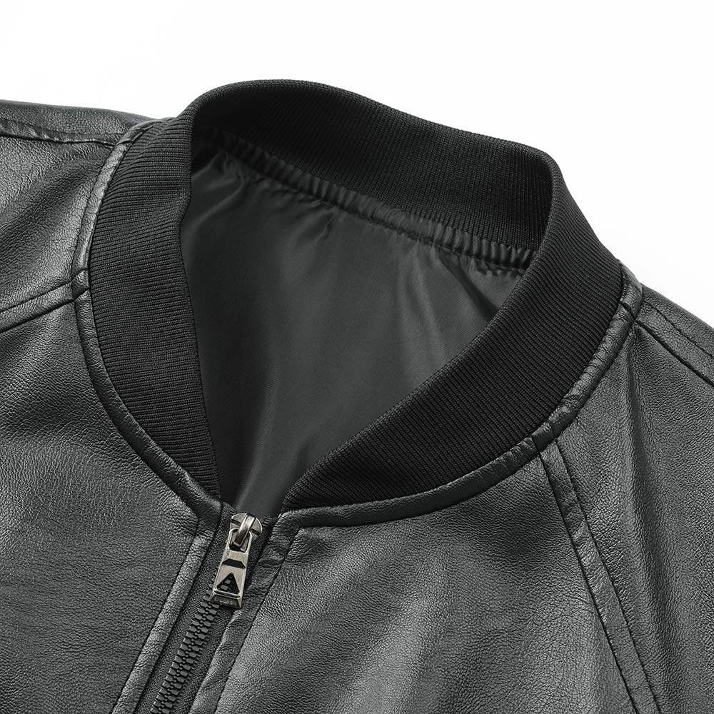 Youthup Mens Round Neck Motorcycle Cropped Leather Jacket