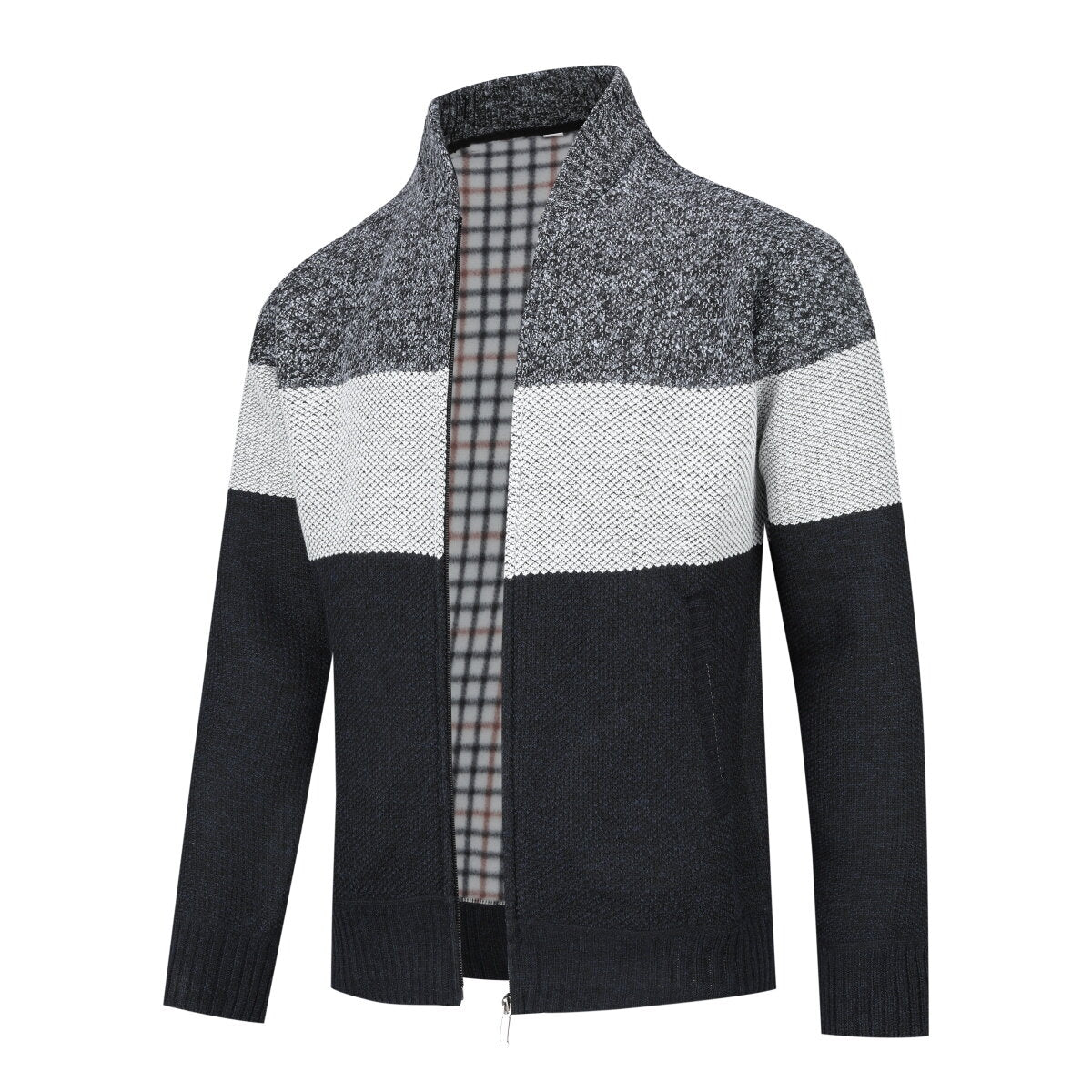 Youthup Mens Color Block Knitted Cardigan Sweatshirt