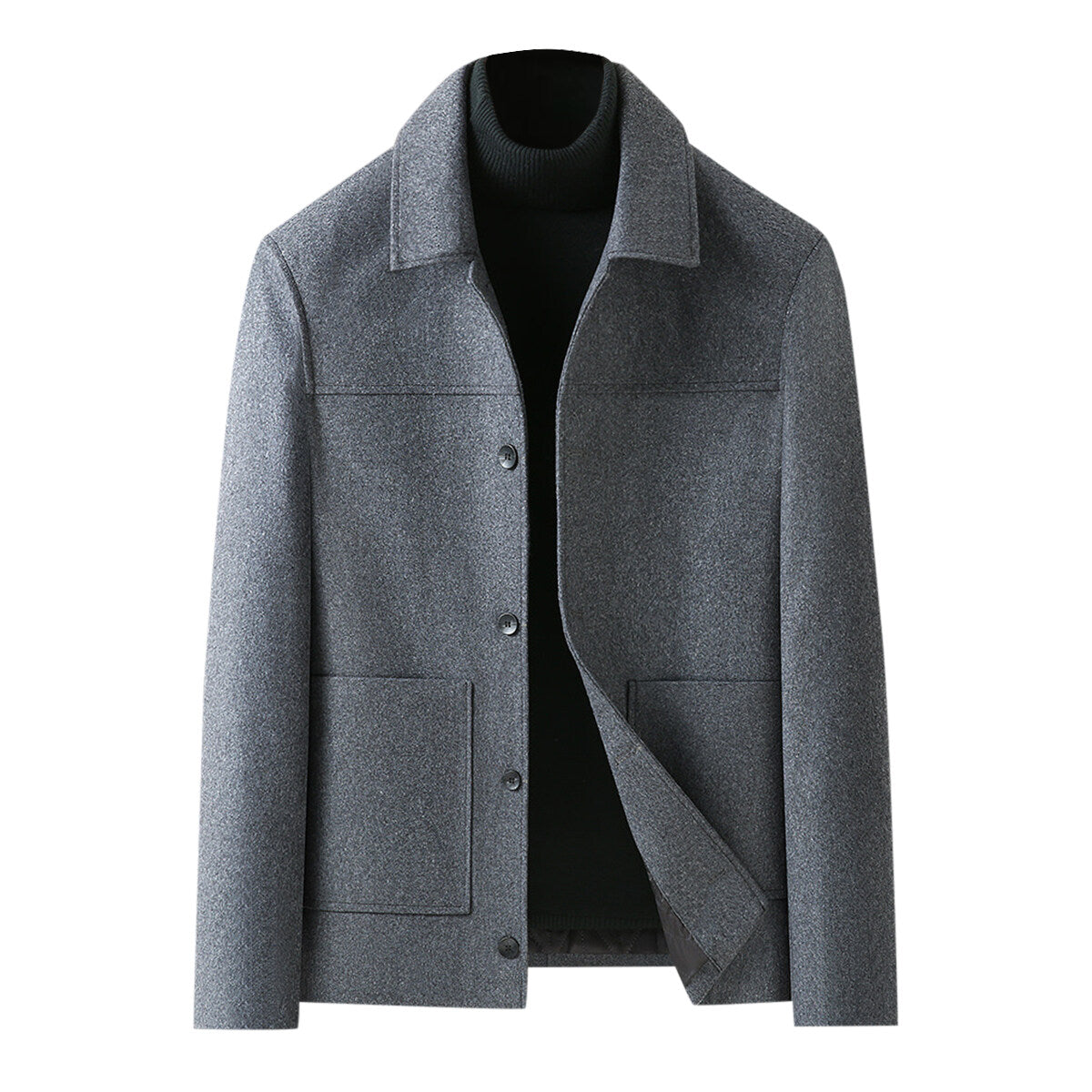 Youthup Mens Lapel Slim Fit Short Wool Coat