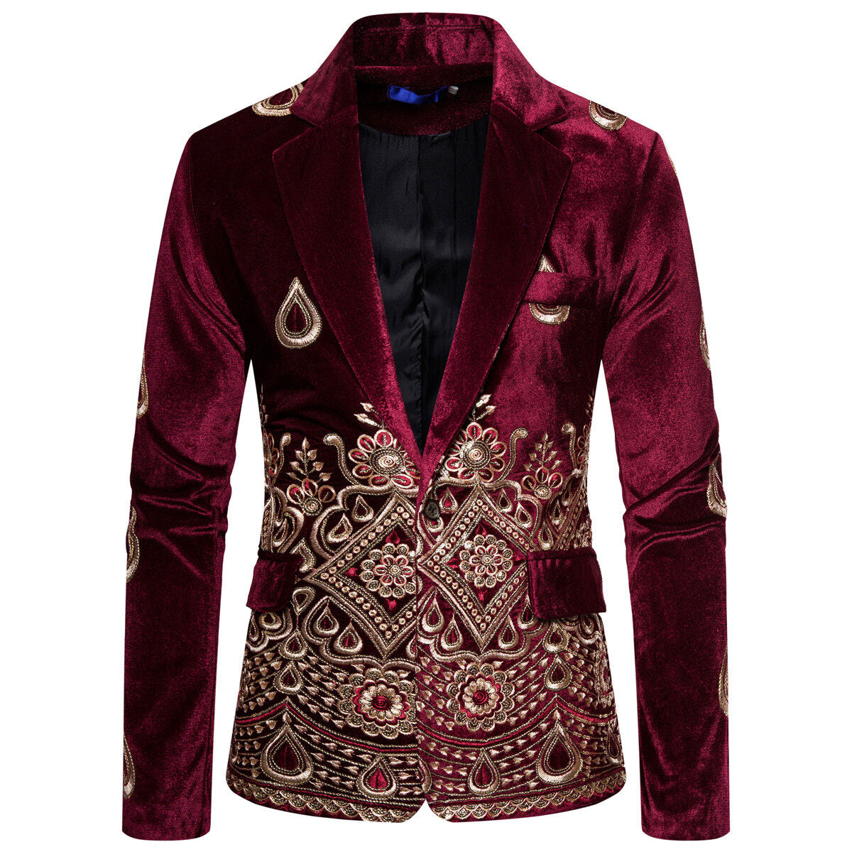 Youthup Mens Slim Fit Velvet Embroidery Party Evening Wedding Suit Blazer