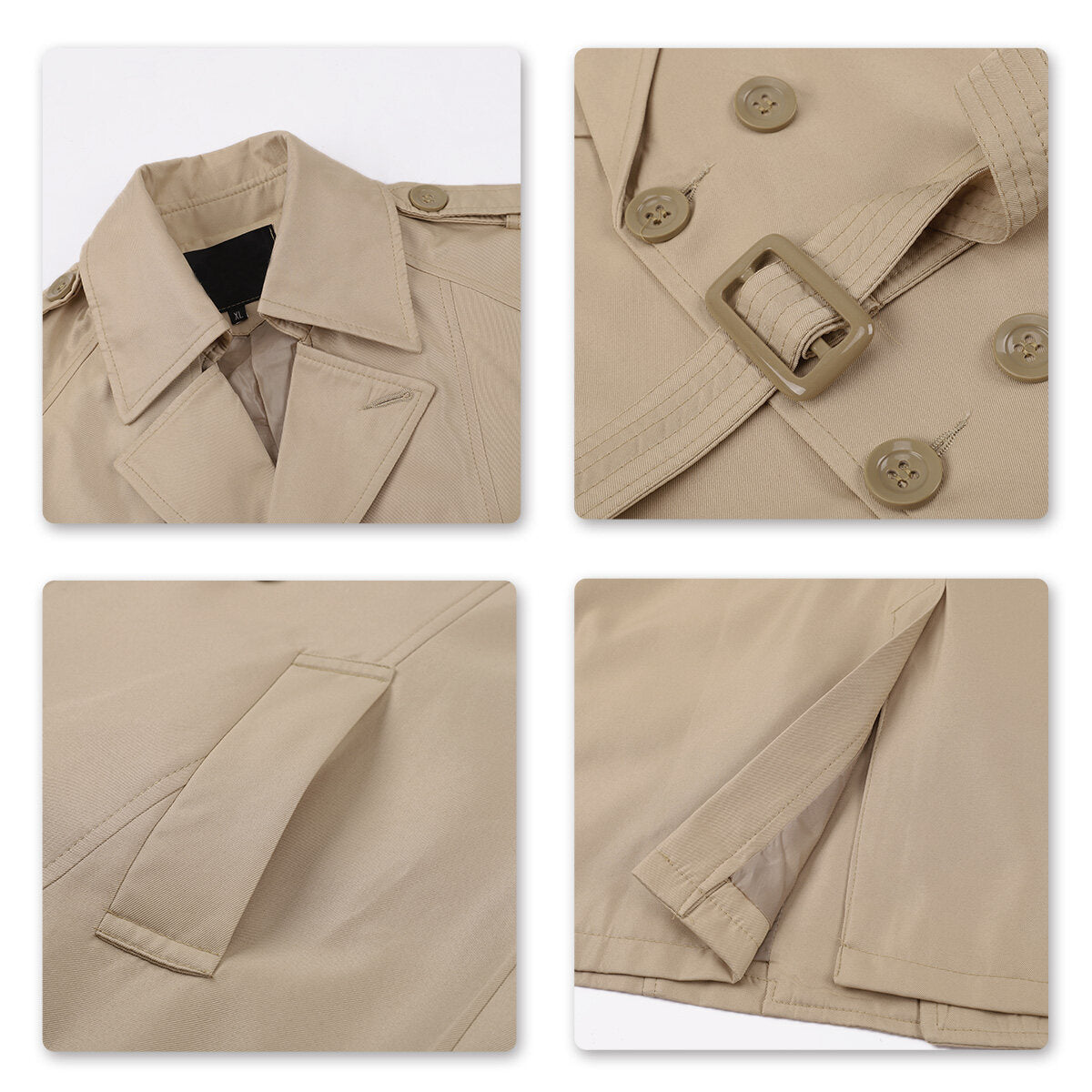 Youthup Mens Belted Windbreaker Slim Fit Trench Coat