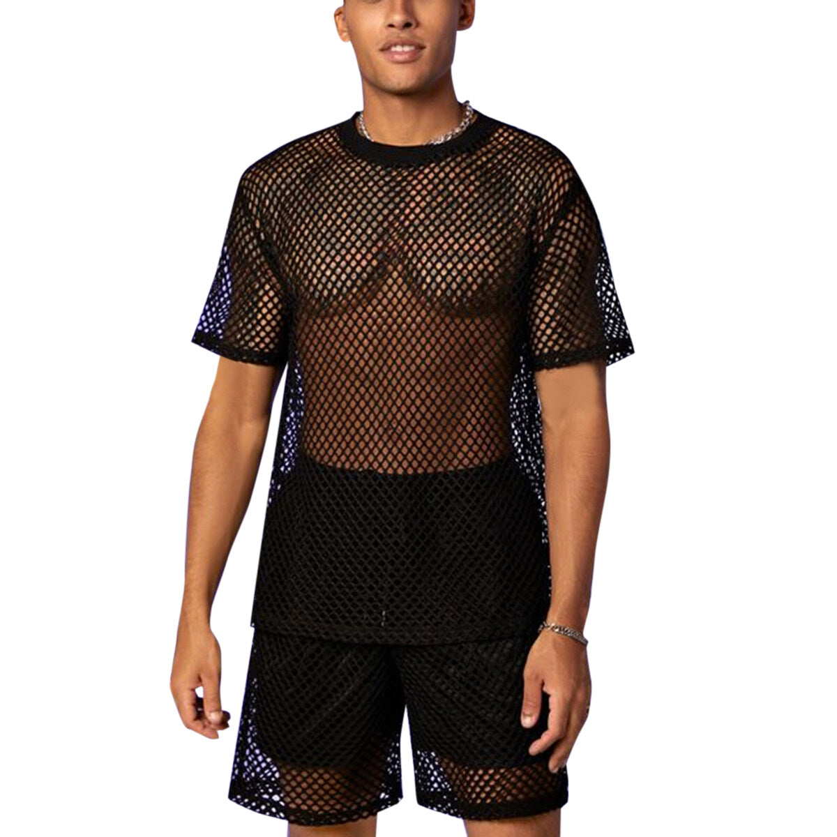 Youthup Mens Mesh Fishnet Fitted Hollow Out Muscle Top