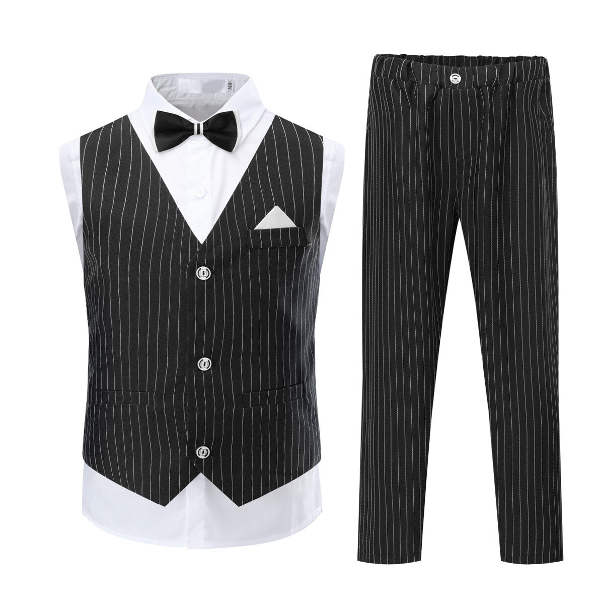 Youthup Boys Stripe 4-Pcs Vest Set Formal Dress Suits Wedding Outfit Dresswear