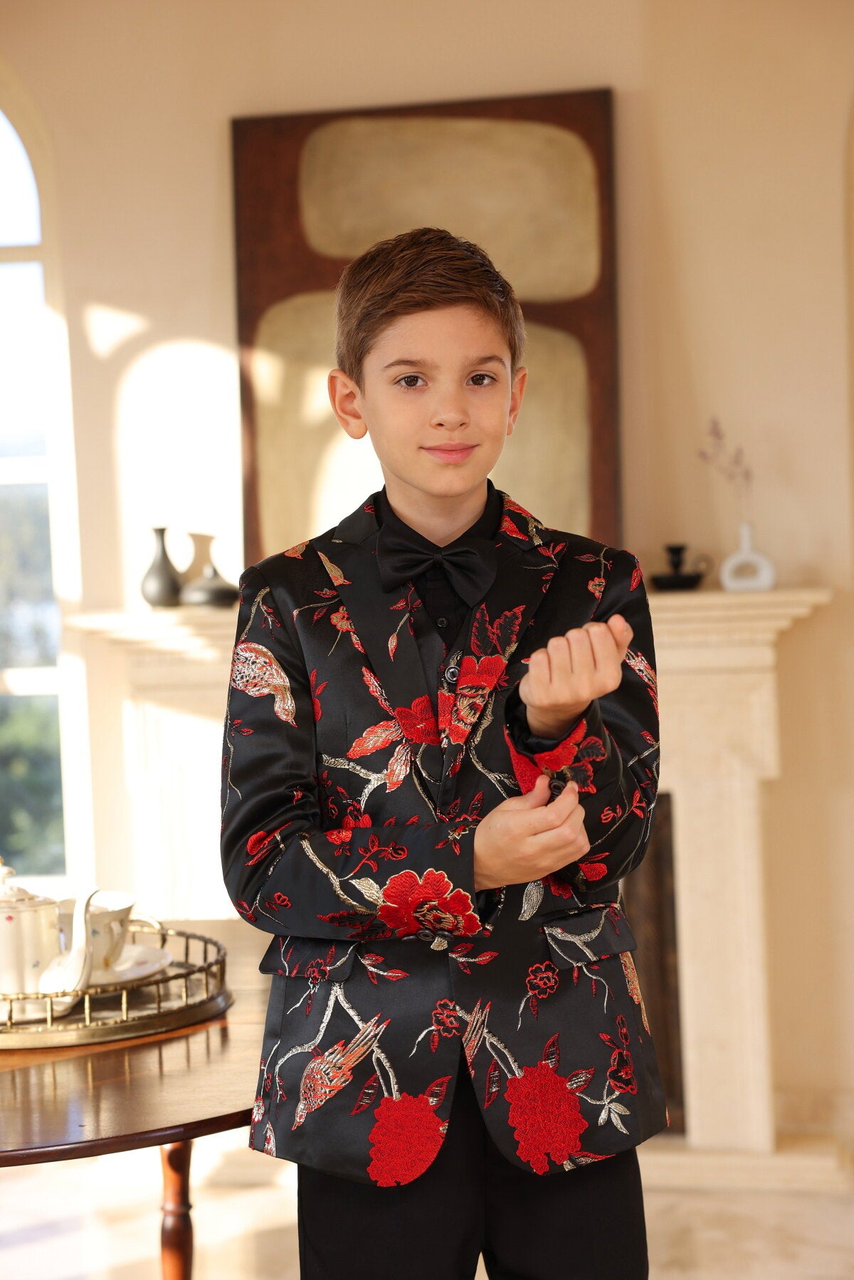 YOUTHUP Boys 3Pce Wedding Dress Bronzing Gold Thread Embroidered Suit