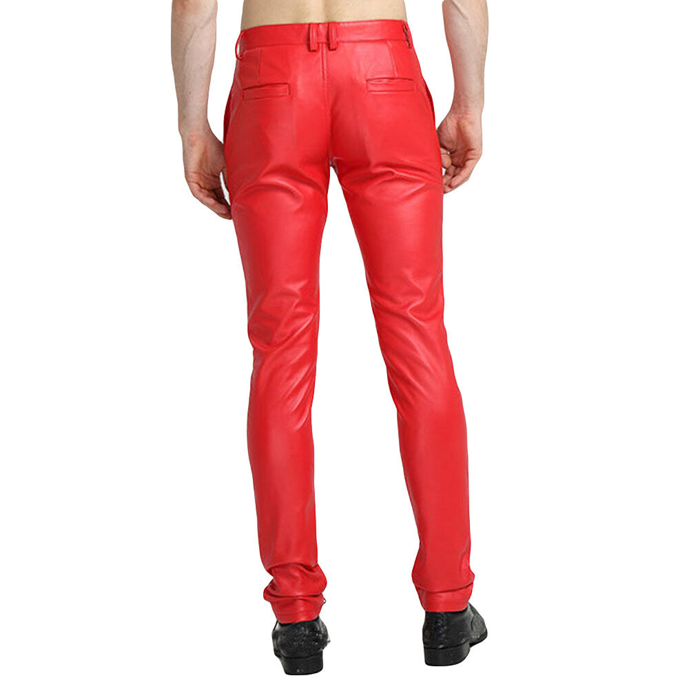 Youthup Mens Fleece-Lined Straight-Leg Leather Pants