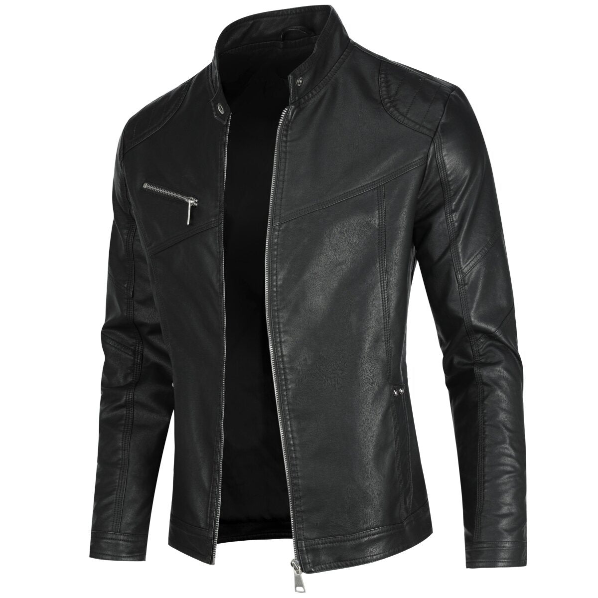 Youthup Mens Glossy Slim Fit Waterproof Leather Jacket