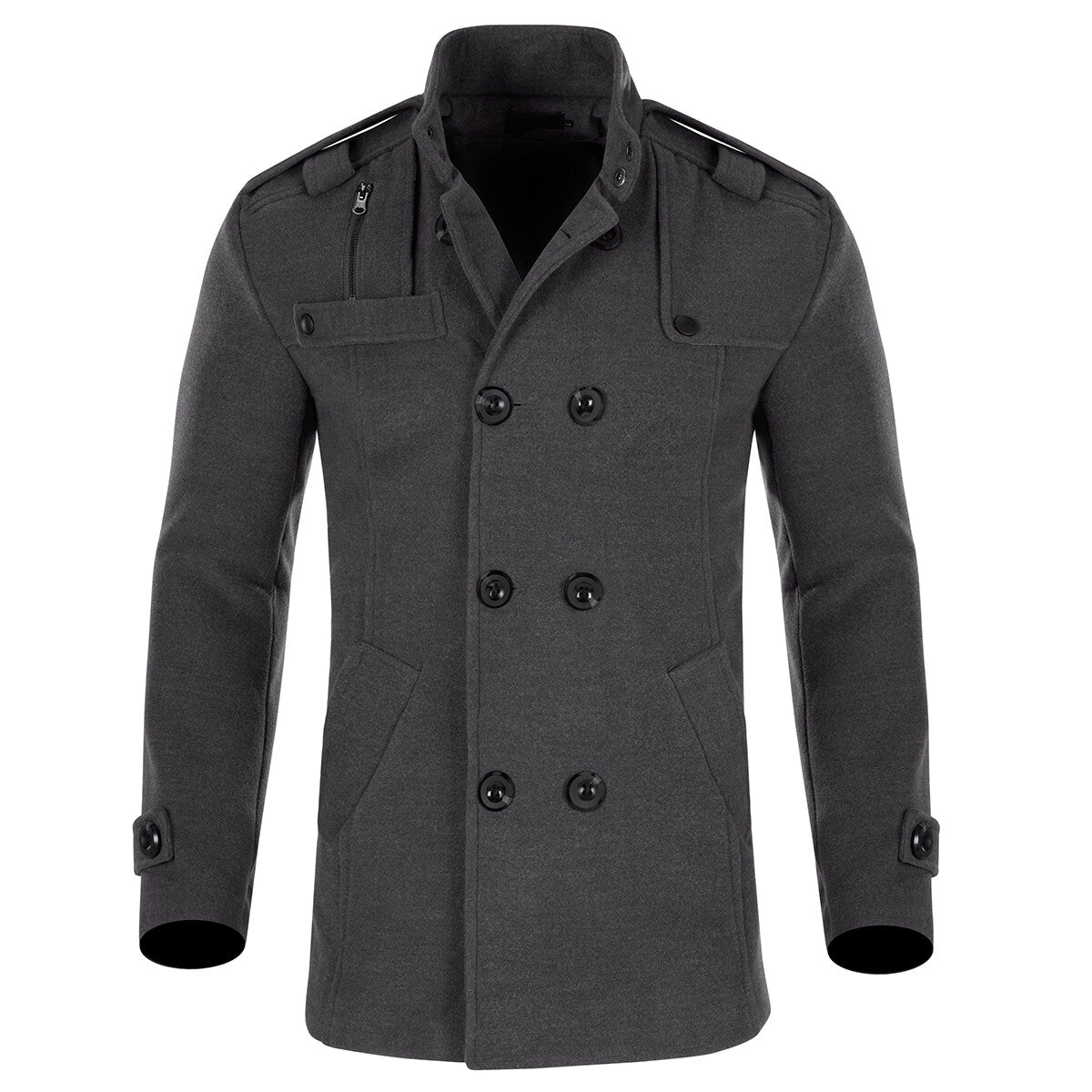 Youthup Mens Woolen Coat Double Breasted Slim Fit Thermal Coat