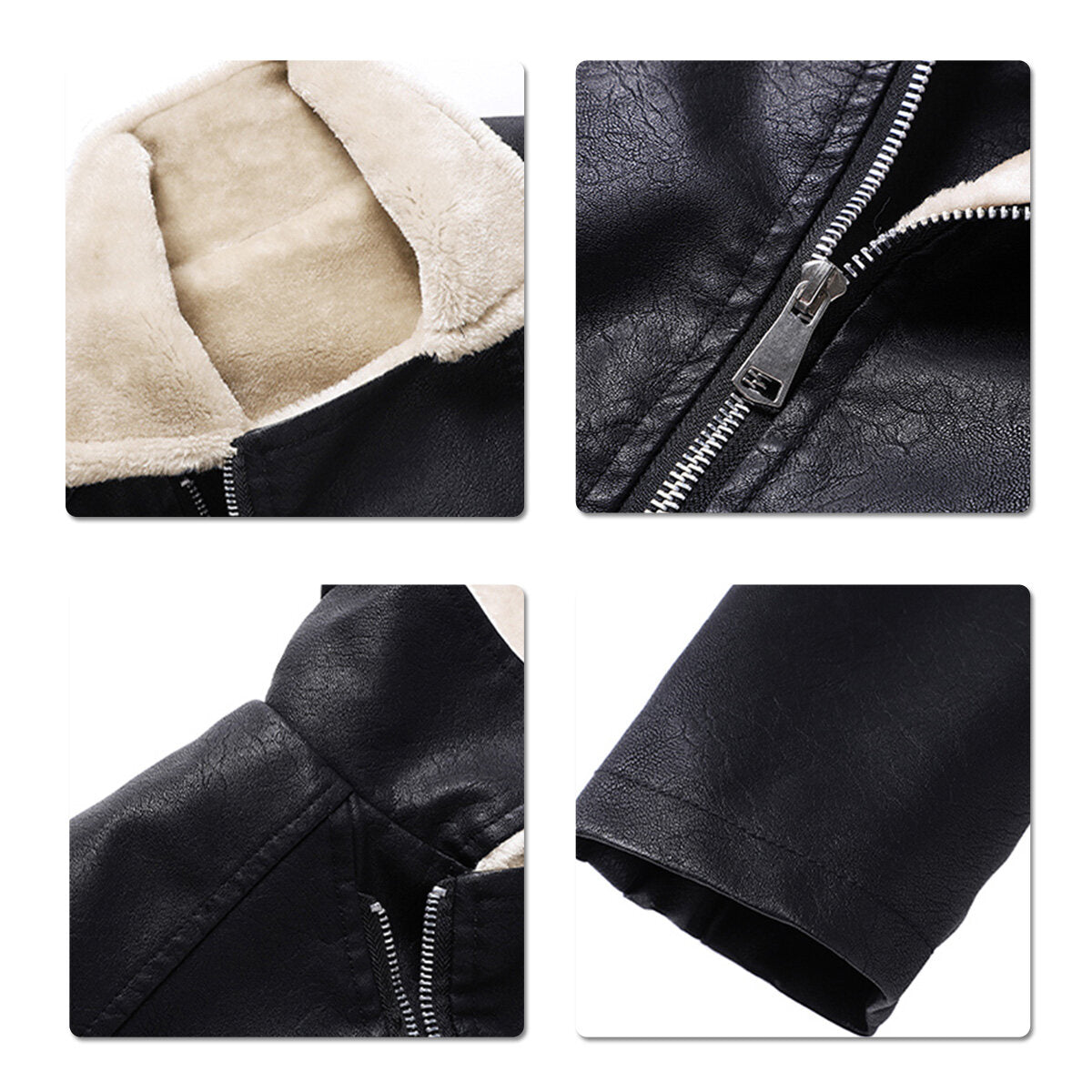 Youthup Mens Leather Coat Cashmere Fleece Lined Jacket