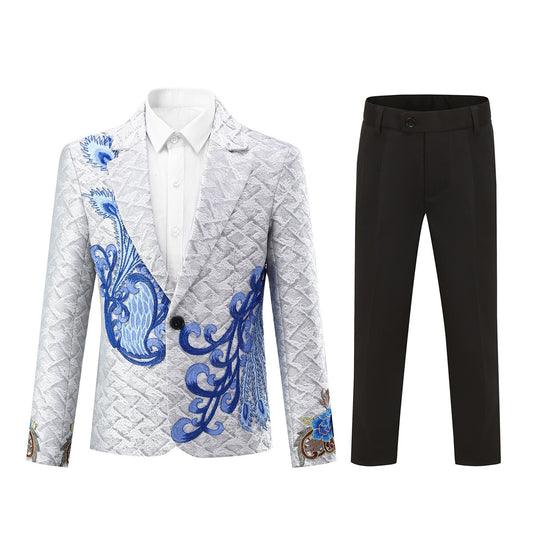 Youthup Boys Two-Piece Suit Peacock Embroidered Dress Jacket and Pants