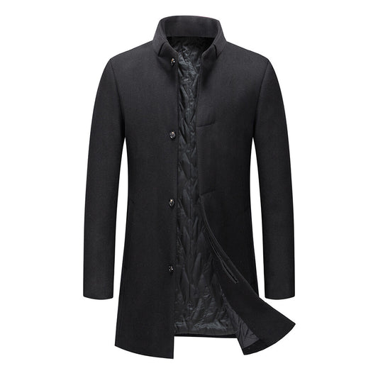 Youthup Mens Classic Stand Collar Single Breasted Wool Blend Pea Coat