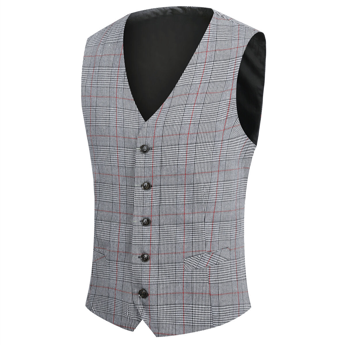 Youthup Mens Plaid Suit Vest Business Slim Fit Formal Dress Waistcoat