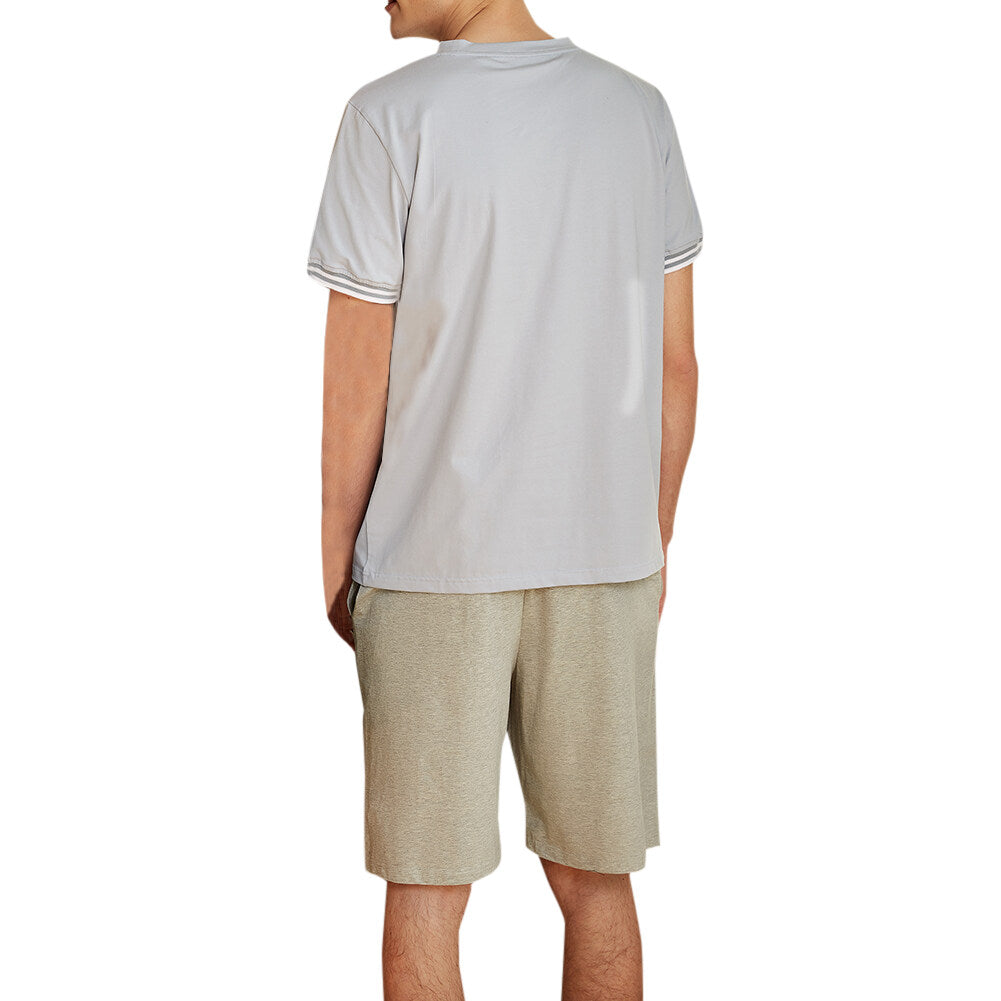 YOUTHUP Mens 2 Piece Loungewear Lightweight Stripe Short Sleeve Top and Short Bottom