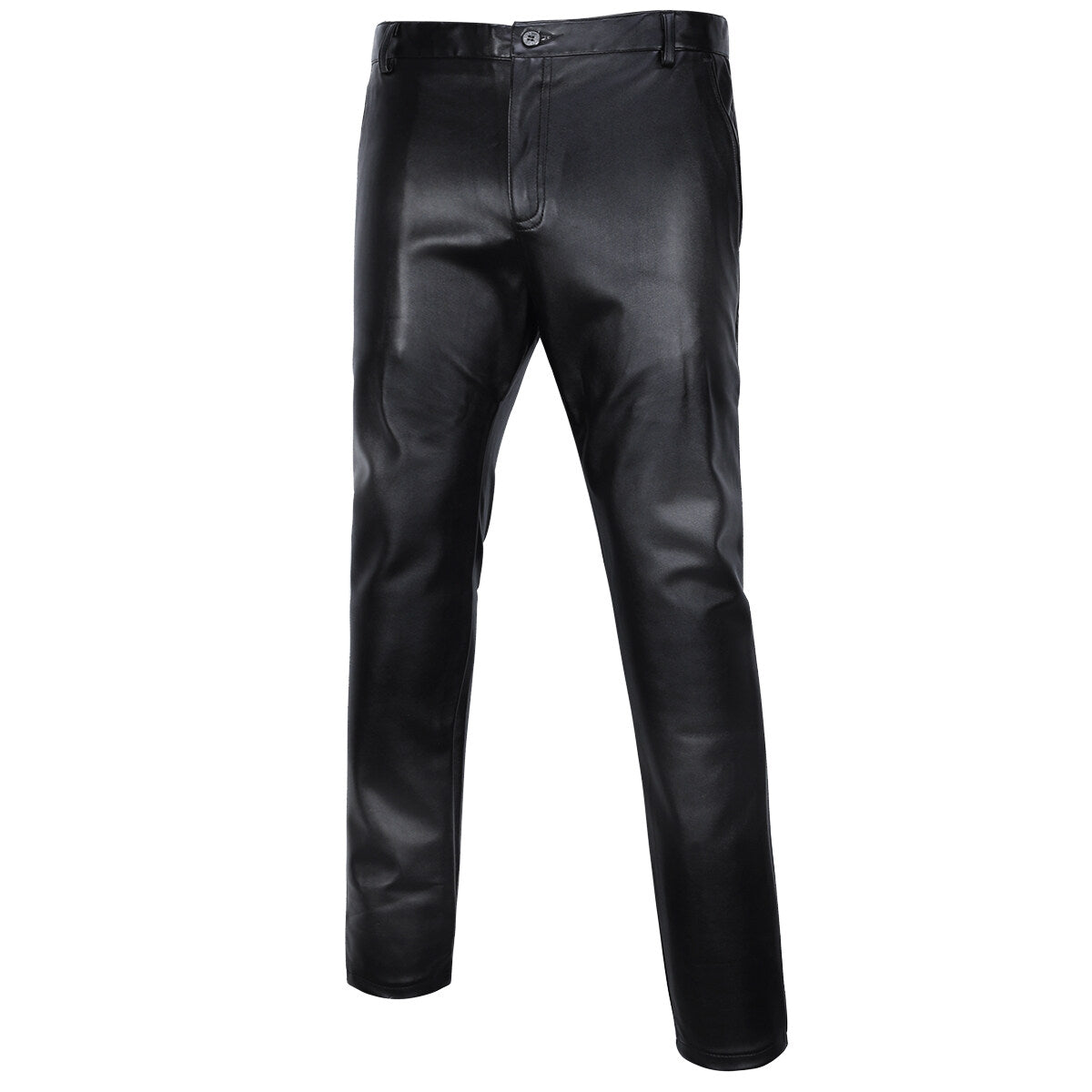 Youthup Mens Fleece-Lined Straight-Leg Leather Pants