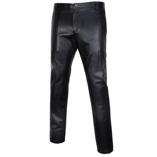 Youthup Mens Fleece-Lined Straight-Leg Leather Pants