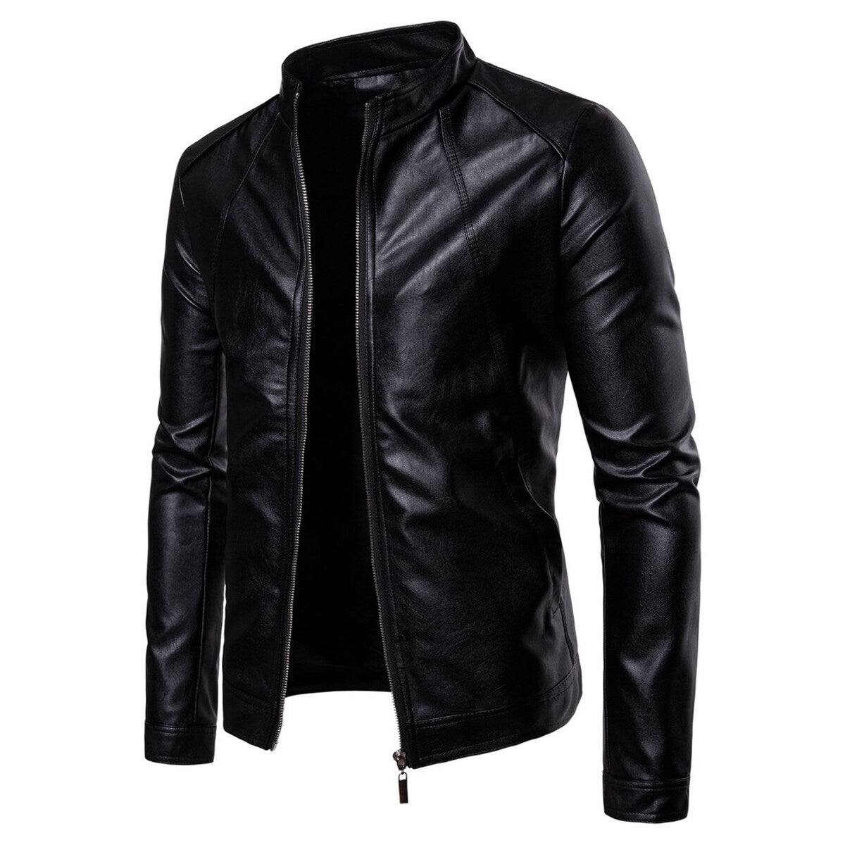 Youthup Mens Zipper Bomber All-Match Leather Motorcycle Jacket