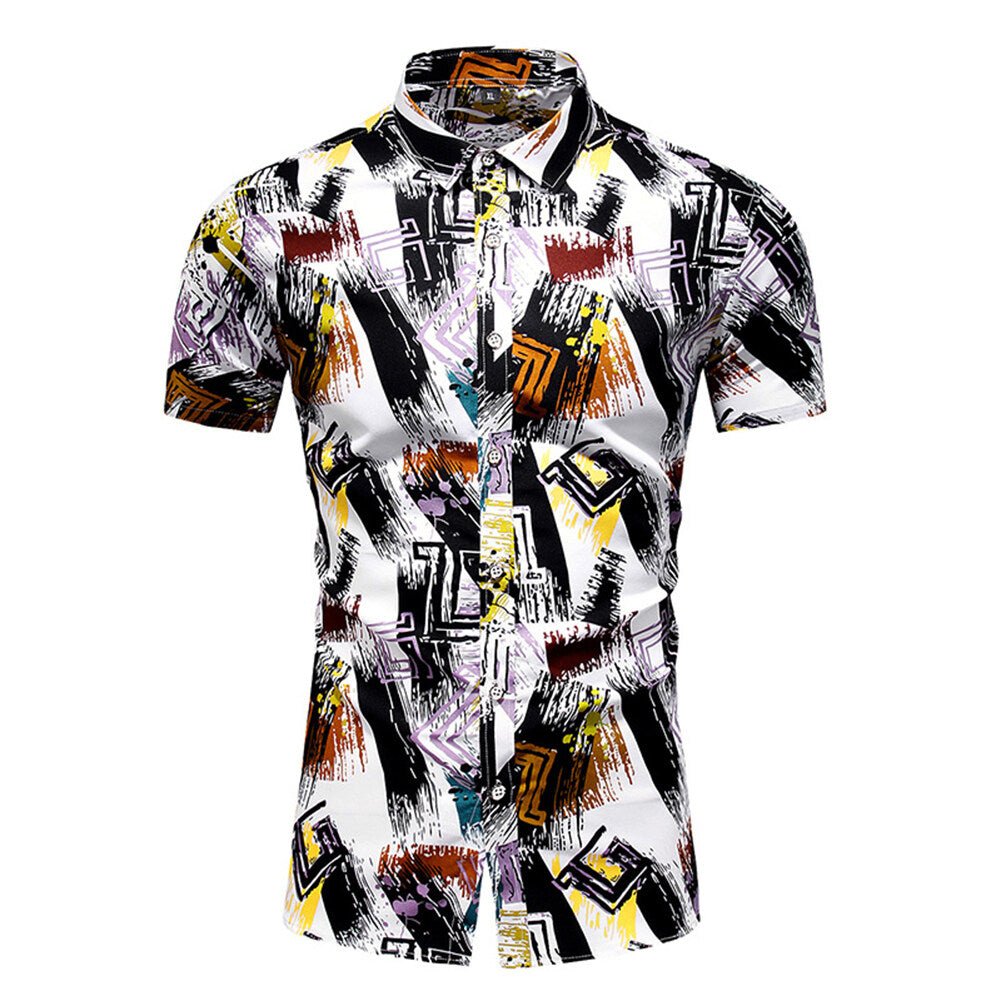 Youthup Mens Graffiti Painted Printed Hawaiian Beach Shirt