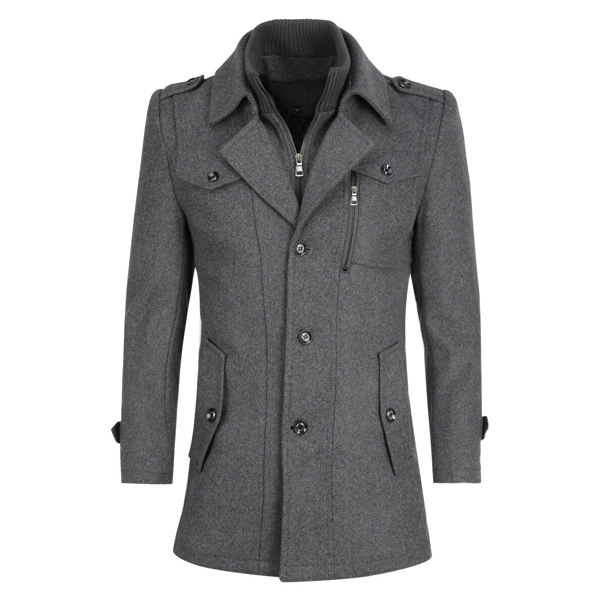 YOUTHUP Mens Wool Trench Coat Regular Fit Military Winter Thick Casual Peacoat