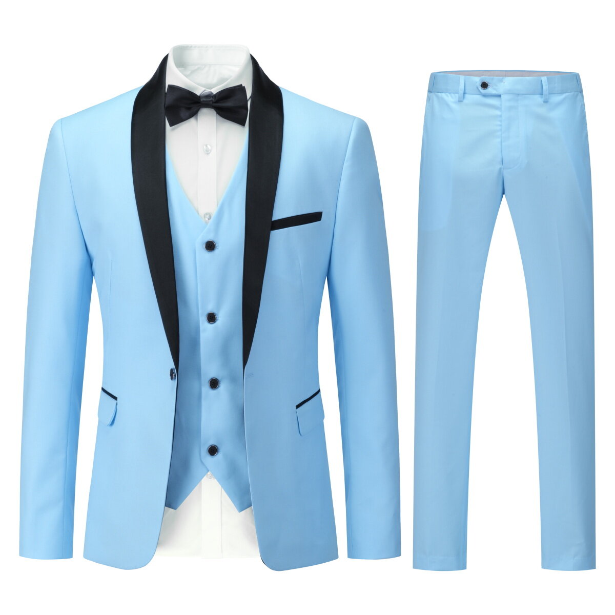 Youthup Mens 3-Pce Business Suit Slim Fit Wedding Party Blazer and Vest and Pants