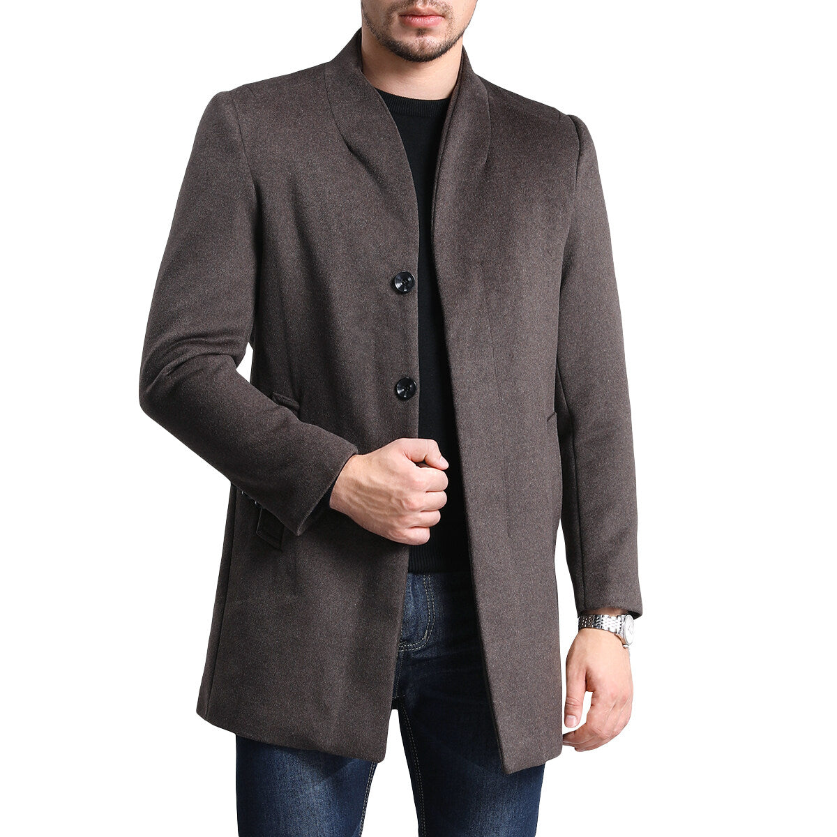 Youthup Mens Single Breasted Wool Slim Fit Pea Coat