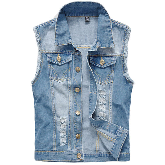 Youthup Mens Ripped Brushed Denim Sleeveless Jacket
