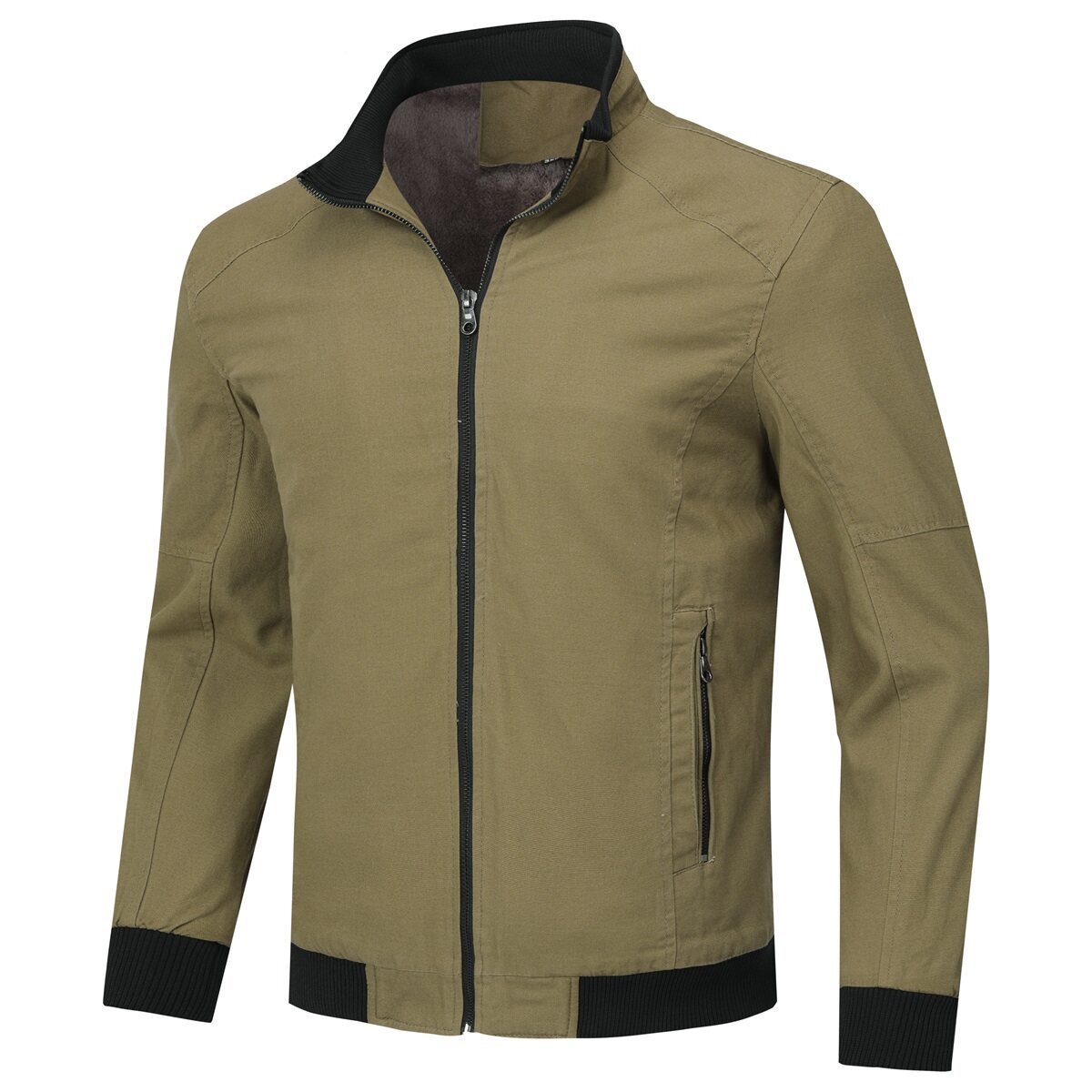 Youthup Mens Winter Stand Collar Plush Thickened Classic Zipper Jacket