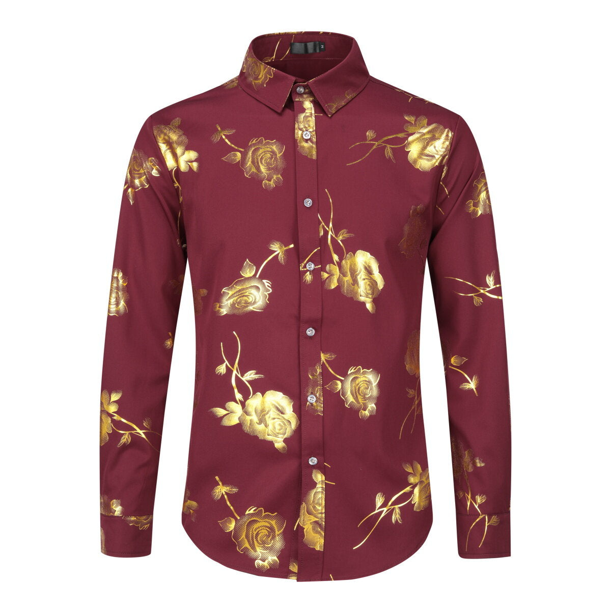 Youthup Mens Rose Foil Stamping Casual Shirt