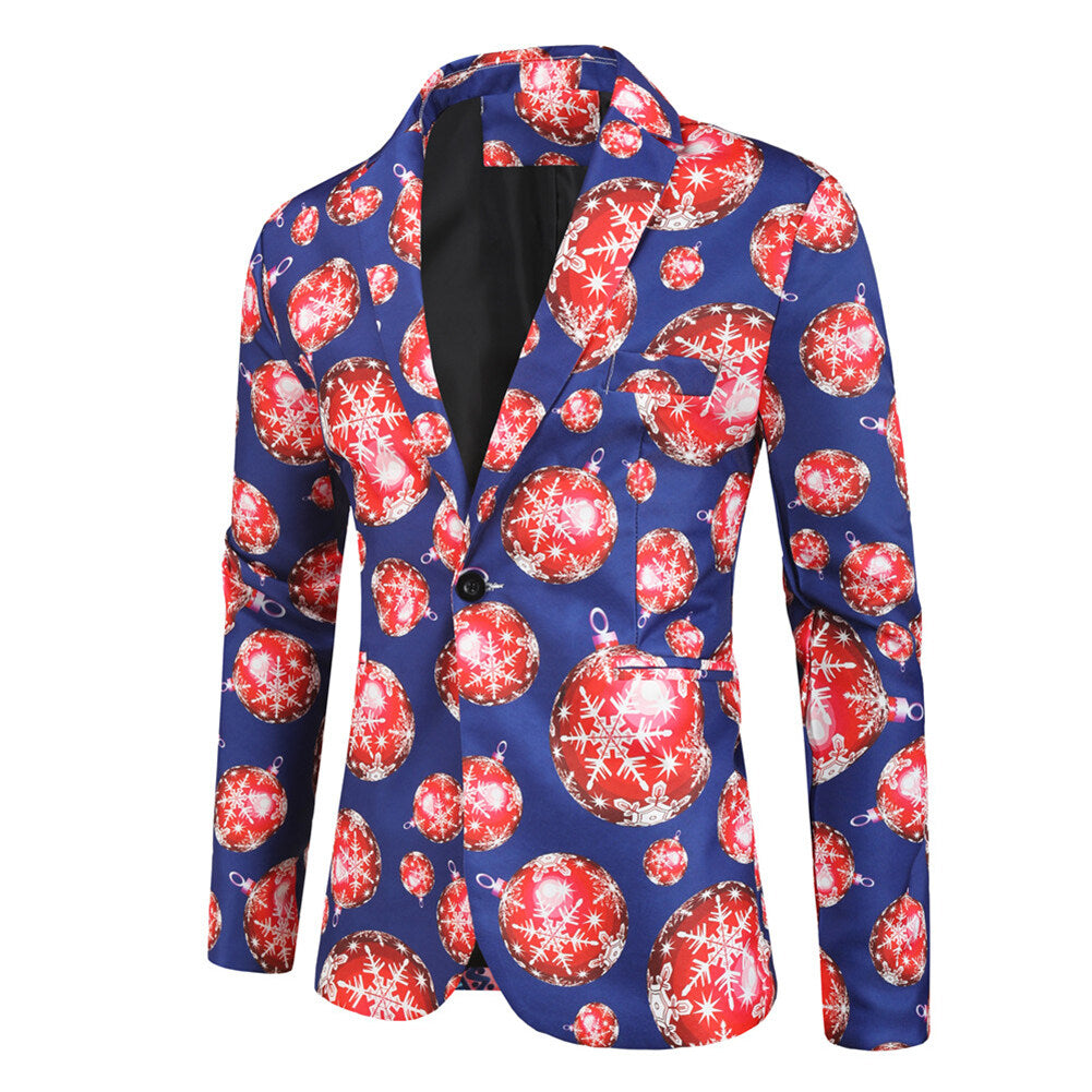 YOUTHUP Mens 3 Piece Suit Snowflake Lantern Print Single Breasted Holiday Dress for Dinner or Party