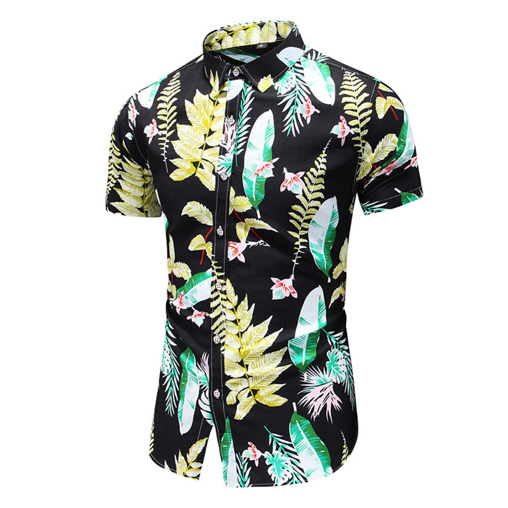 Youthup Mens Plant Print Hawaiian Shirt