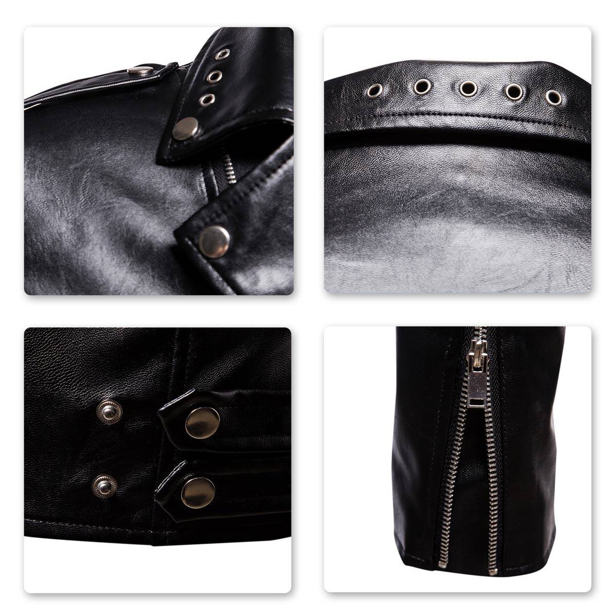 Youthup Mens Shiny Waterproof Punk Slim Fit Leather Jacket