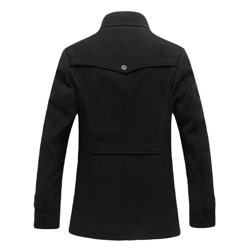 Youthup Mens Mid-Length Velvet Knitted Stand-Collar Fleece Wool Overcoat