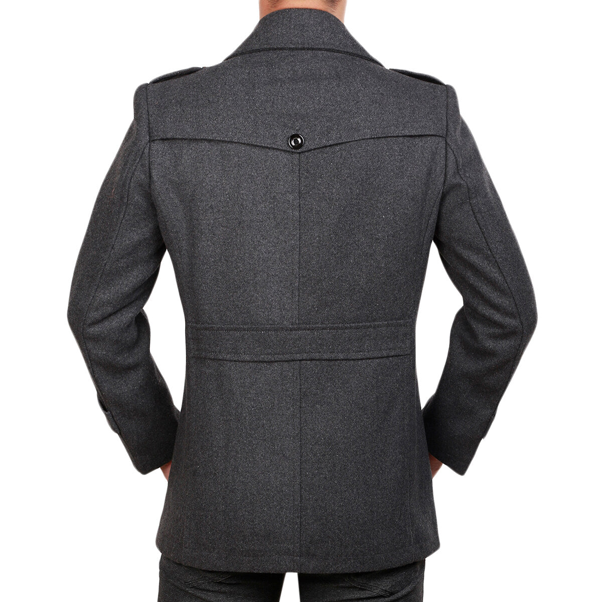 Youthup Mens Fake Two-Piece Neck Slim Fit Wool Pea Coat